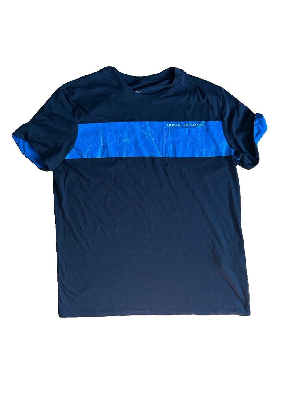 Armani Exchange Men's XXL Navy Blue Graphic Tee T-Shirt Metallic Foil Pocket